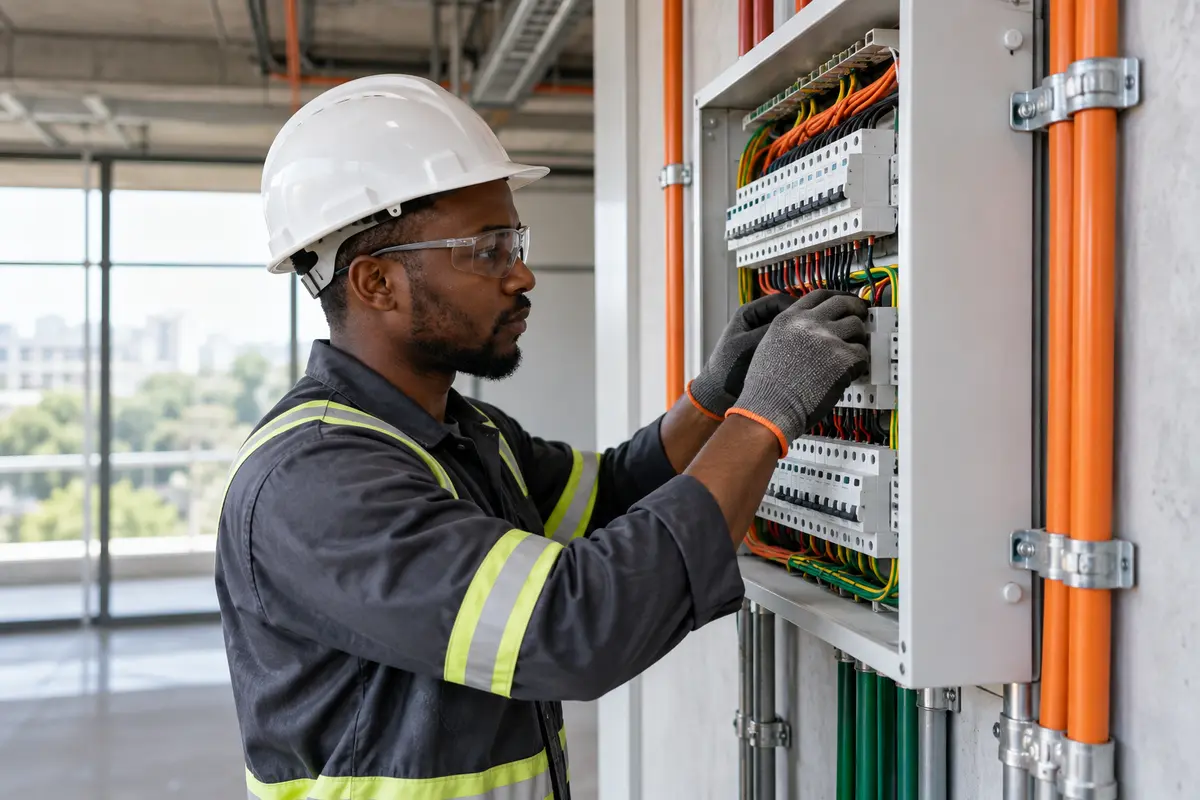 Electrician working on a commercial installation